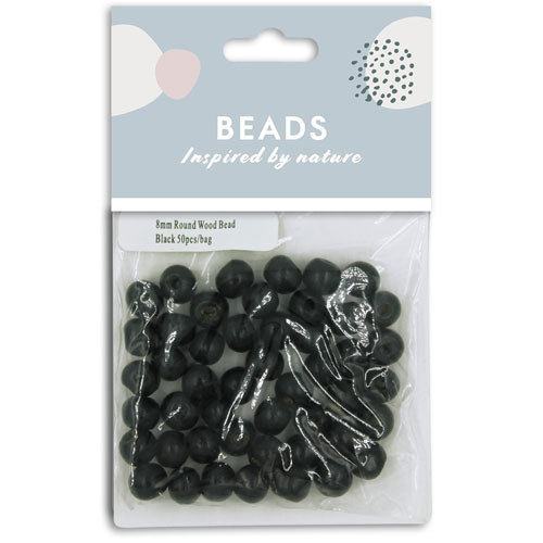 36964 Round Wood Bead 8mm Black