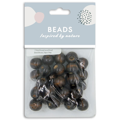 36966 Round Wood Bead 12mm Dark Brown