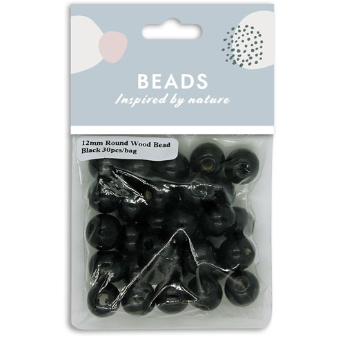 36967 Round Wood Bead 12mm Black