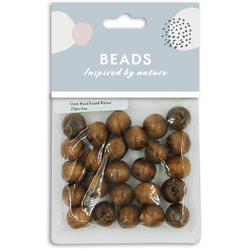 36968 Round Wood Bead 12mm Walnut