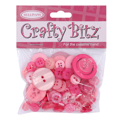 45485 Crafty Bitz 25g Assorted Craft Buttons - Pink