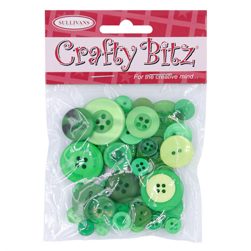 45487 Crafty Bitz 25g Assorted Craft Buttons - Green 
