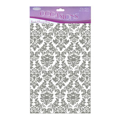46915 Printed Favour Bag 22.5x15cm Damask Silver