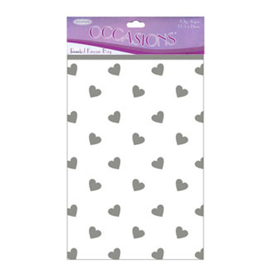 46920 Printed Favour Bag 22.5x15cm Hearts Silver