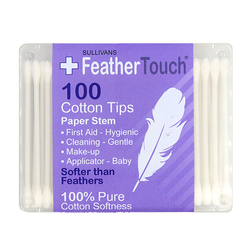 47638 Sullivans Feathertouch Paper Stem Cotton Tips - 100pc