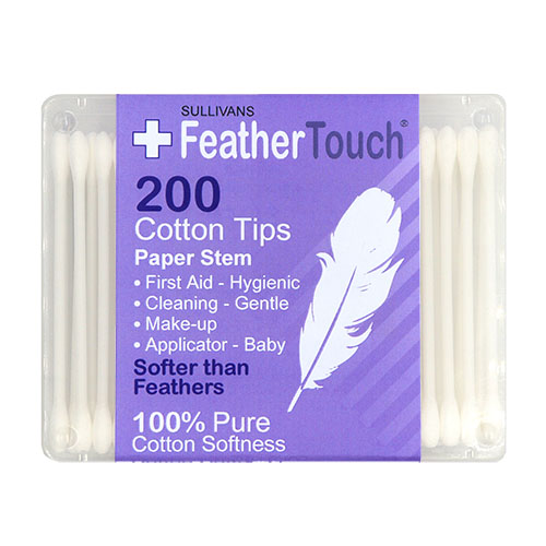 47639 Sullivans Feathertouch Paper Stem Cotton Tips - 200pc