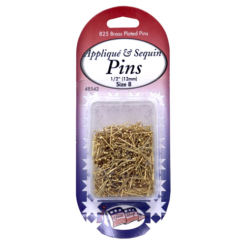 48542 Quilters Applique Brass Pins 12mm Brass Plated