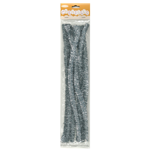 49008 Chenille Stick 12mm Glitter Silver