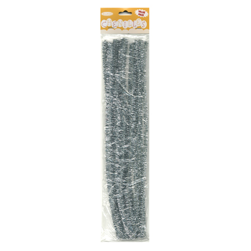 49009 Chenille Stick Glitter Silver Value Pack