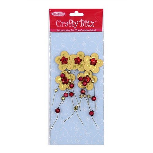 49348 Emb Wire Gold Flower Red Stone