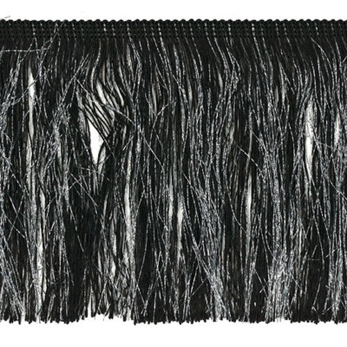 54440 Fringe Cut 150mm Black Lurex Silver