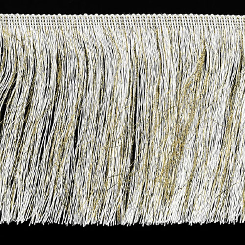 54442 Fringe Cut 150mm White Lurex Gold