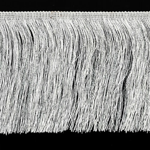 54443 Fringe Cut 150mm White Lurex Silver