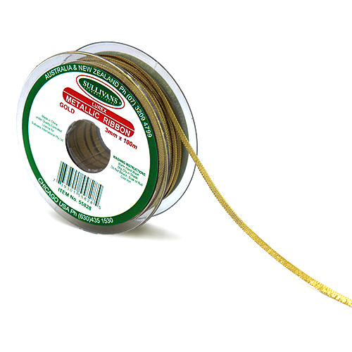 55828 Sullivans 3mm Lurex Ribbon - Gold 100mts