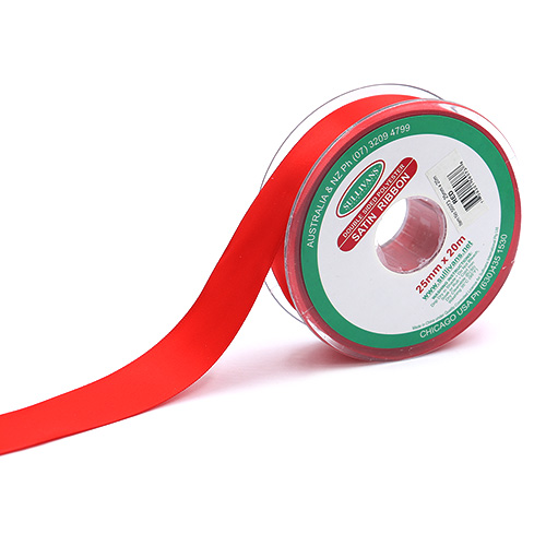 56073 Sullivans 25mm Double Sided Ribbon - Red 20mts 