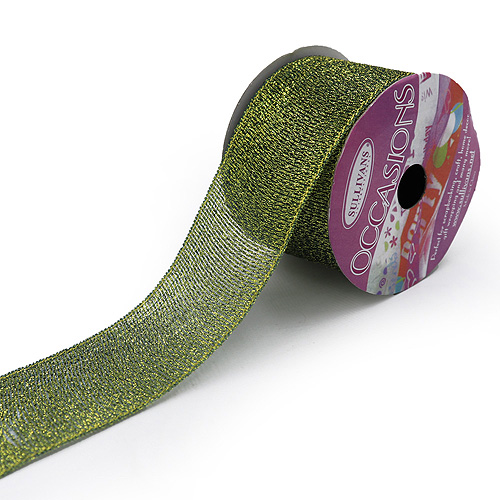 56205 Ribbon Organza 38mm Green/gold Metallic