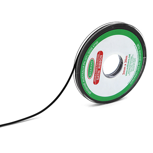 57479 Sullivans 3mm Double Sided Ribbon - Black 30mts