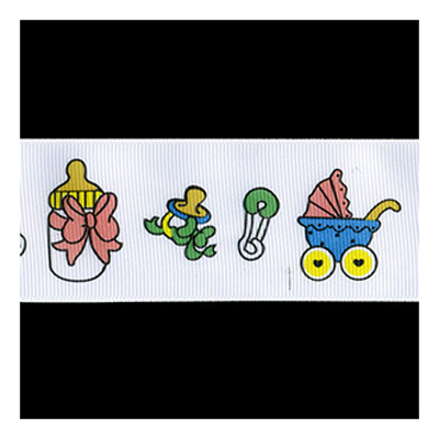 57706 Ribbon Grosgrain 38mm White Multi