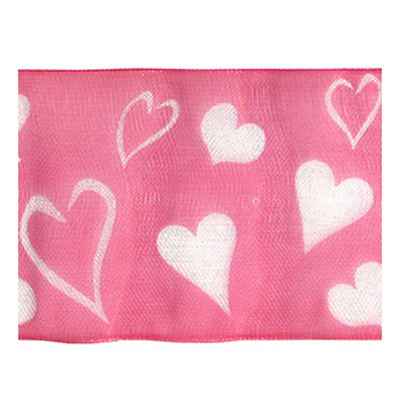 58326 Ribbon Organza 38mm Hot Pink White