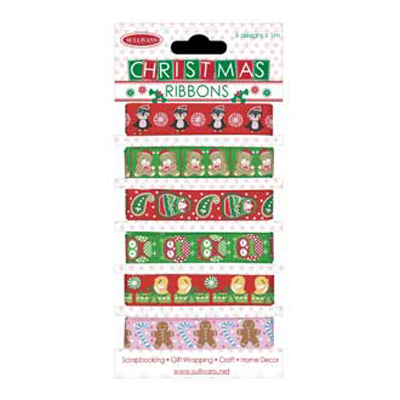 58409 Ribbon Grosgrain 6x1 M Asst Xmas Colours