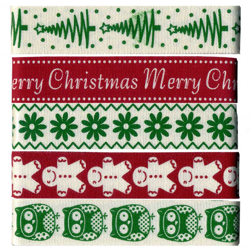 58448 Ribbon Christmas 5x1 M Asst Xmas Colours