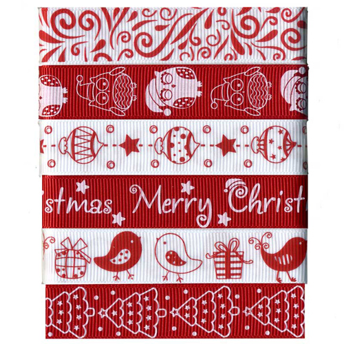 58455 Ribbon Christmas 6x1 M Asst Xmas Colours