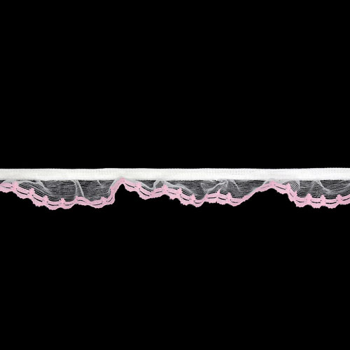 60117 Lace Nylon Frilled 20mm White Pink
