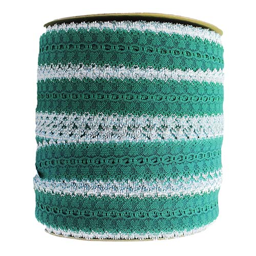 60791 Sullivans 40mm Eyelet Lace - 200m - Green With White Edge  