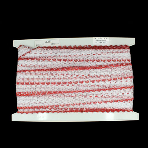 61172 Lace Eyelet 35mm White Red