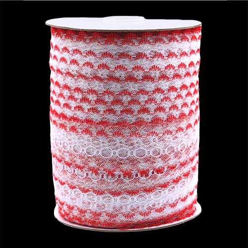 61173 Lace Eyelet 35mm White Red