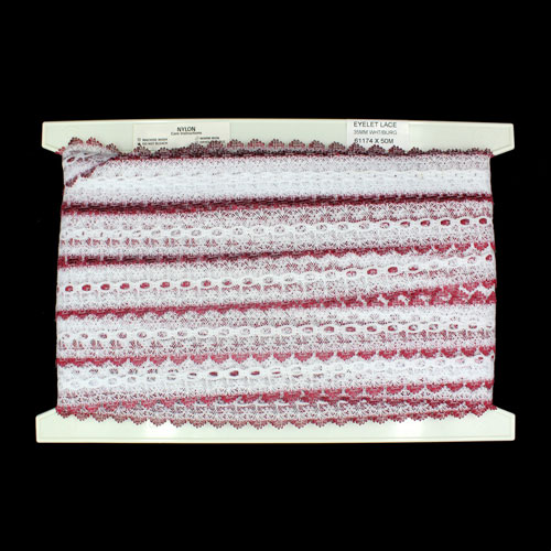 61174 Lace Eyelet 35mm White Burgundy