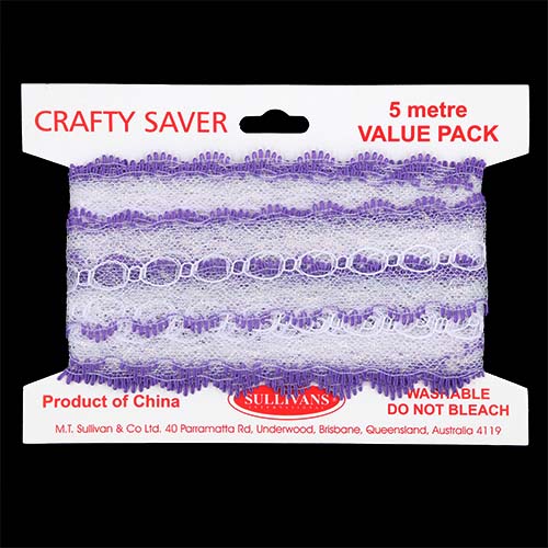 61207 Crafty Saver 35mm Picot Eyelet Lace - 5m - White/lilac