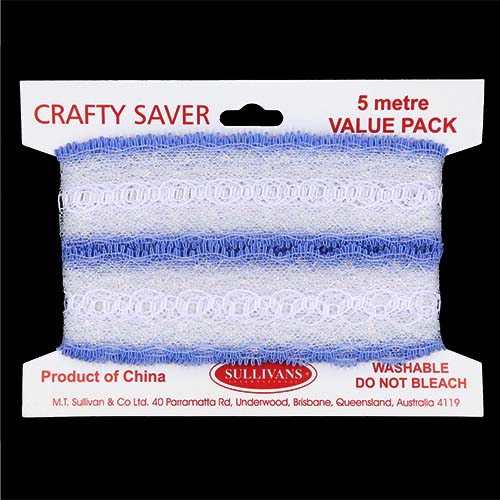 61208 Crafty Saver 35mm Picot Eyelet Lace - 5m - White/sky