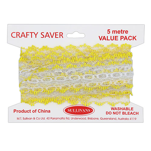 61209 Crafty Saver 35mm Picot Eyelet Lace - 5m - White/lemon