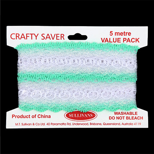 61210 Crafty Saver 35mm Picot Eyelet Lace - 5m - White/mint