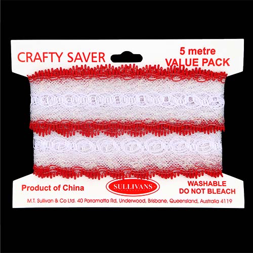 61211 Crafty Saver 35mm Picot Eyelet Lace - 5m - White/red