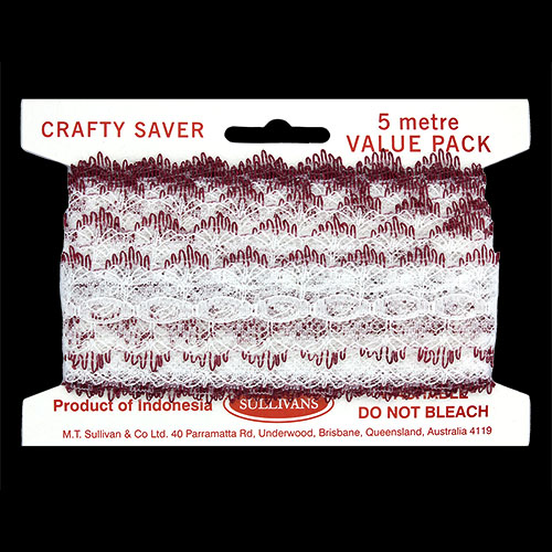 61212 Crafty Saver 35mm Picot Eyelet Lace - 5m - White/burgundy