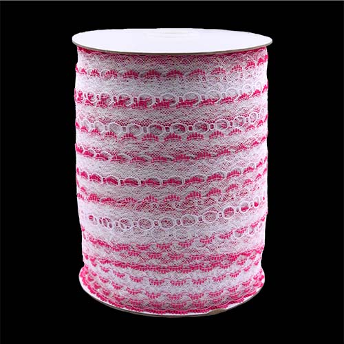 61240 Sullivans 35mm Eyelet Lace - 200m - White/hot Pink