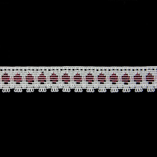 61615 Lace Polyester Nylon 18mm White Burgundy