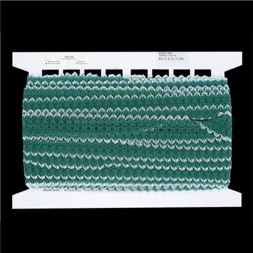 63339 Eyelet Lace Green White 50m