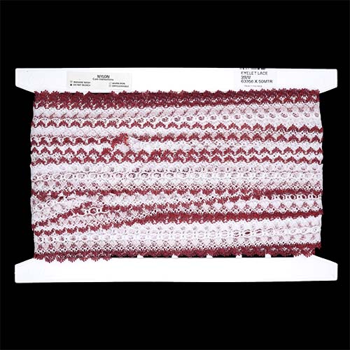 63356 Eyelet Lace Burgundy Edge 50mt