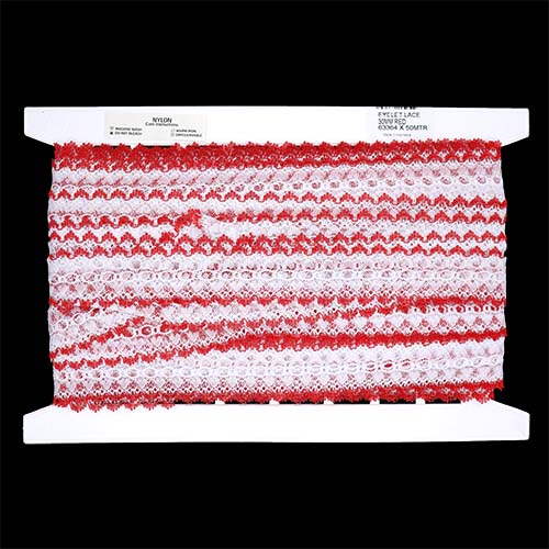 63364 Eyelet Lace 30mm Red 50mt