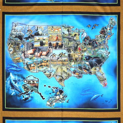 63618 Printed Cotton Fabric 112cm Map Animals