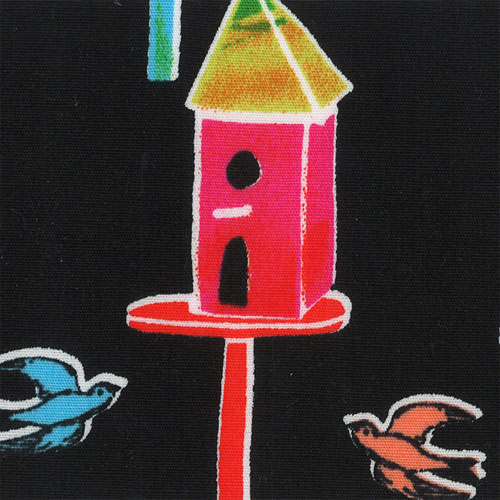 64844 Cotton Fabric 112cm Birdhouse Black