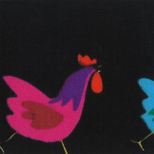 64847 Cotton Fabric 112cm Roosters Black