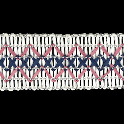 74027 Braid Raffia 25mm White Pink Navy