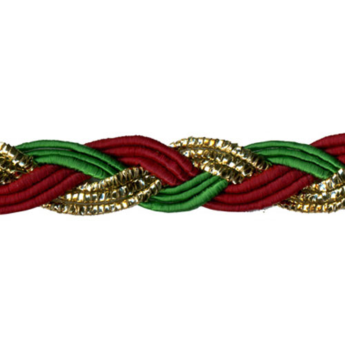 75622 Braid Plaited 7mm Burgundy Gold Green