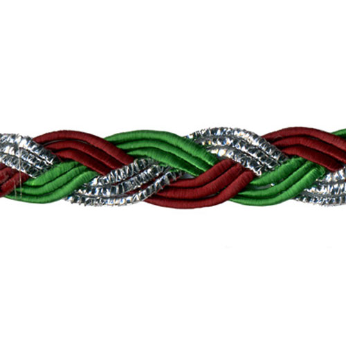 75623 Braid Plaited 7mm Burgundy Silver Green