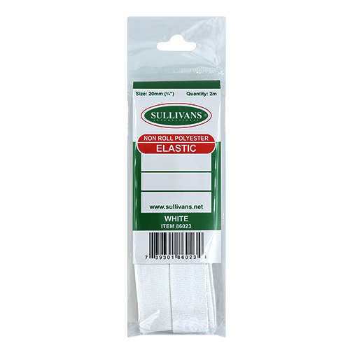 86023 Sullivans 20mm Non Roll Polyster Elastic - 2m - White