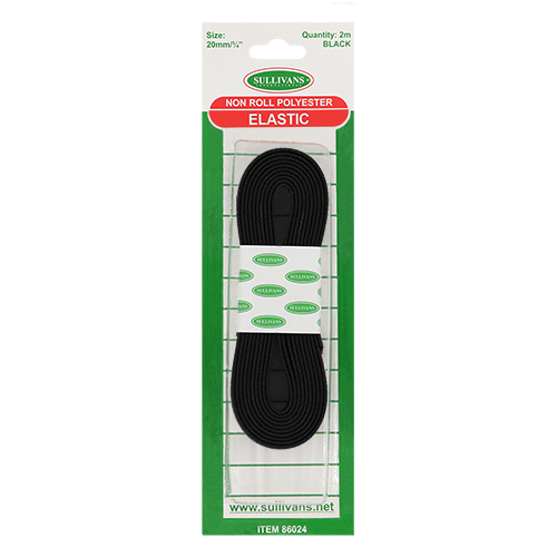 86024 Sullivans 20mm Non Roll Polyster Elastic - 2m - Black